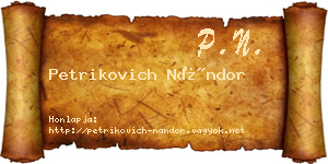 Petrikovich Nándor névjegykártya